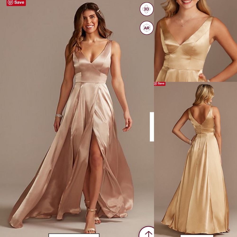 David’s Bridal Charmeuse Tank V-Neck Bridesmaid Dress with Slit in Sand - 6